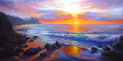 oil on linen sunrise at Forresters beach central coast