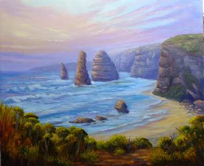 Original oil painting Australian landscape Sunrise Twelve apostles