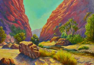 Original oil painting Australian landscape Simpson's gap